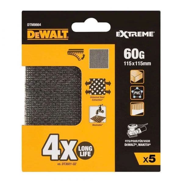 DeWALT Lixas de Malha DTM8664-QZ 1/4 de Folha Grão 60 115x115mm Pack de 5