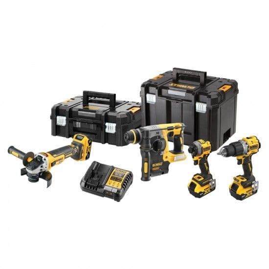 DeWALT Kit Combo 4 Máquinas 18V XR DCD805 + DCF850 + DCG405 + DCH273 - Berbequim + Aparafusadora Impacto + Rebarbadora 125mm + Martelo