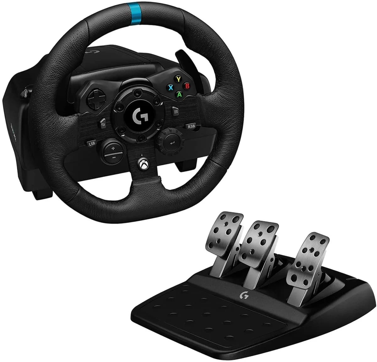 Logitech G923 Trueforce Juego de Volante e Pedales de Carreras Compatible com Xbox Series X/S, Xbox One e PC – LEDS Indicador RPM – Giro 900? – Efecto Force Feedback com Trueforce – Freno Progresivo – Volante de Aluminio, Cuero e Acero