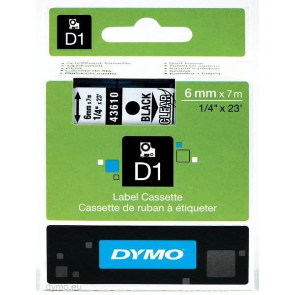Dymo Fita D1 6mmX7M Preto Transparente - S0720770 - 249965