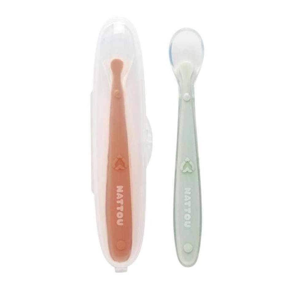Conjunto de 2 Colheres Nattou em Silicone + Caixa de Transporte