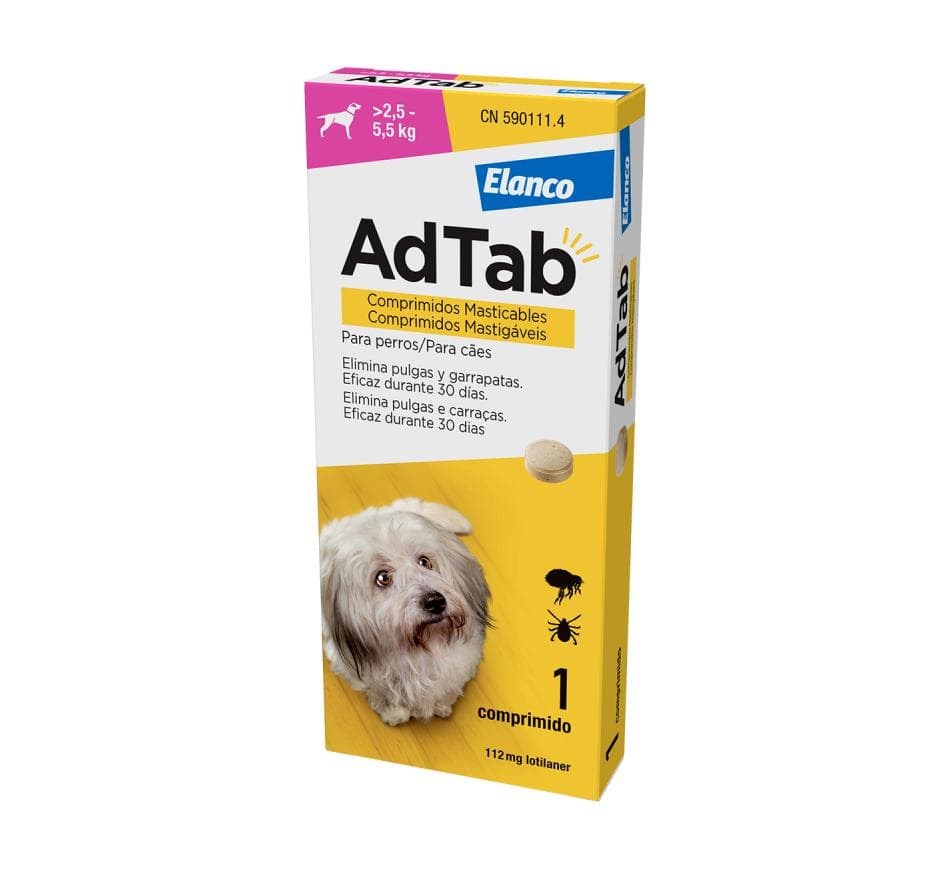 AdTab Comprimido Mastigável contra Pulgas e Carraças para Cães de 2.5 a 5.5Kg