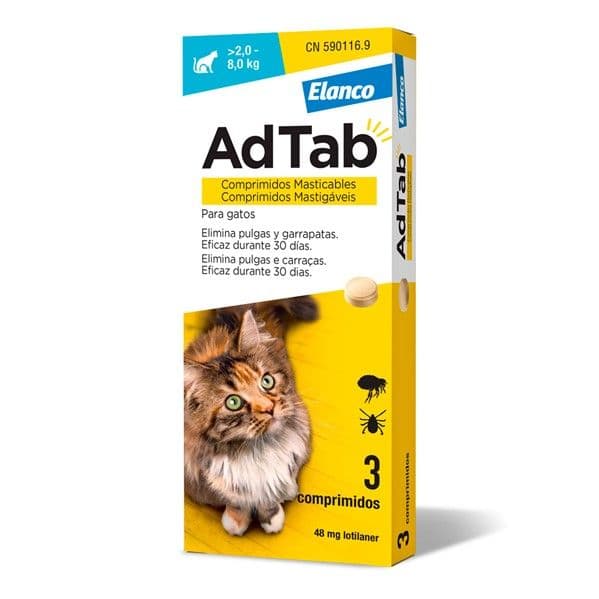 AdTab Comprimido Mastigável contra Pulgas e Carraças para Gatos 48mg 2 a 8Kg