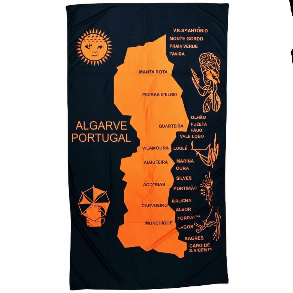 Toalha de Praia Microfibra Mapa Algarve Fluorescente