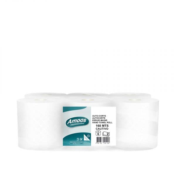 Amoos Rolo Papel Toalhas Mão Auto-Corte 160m Pack 6 Un.