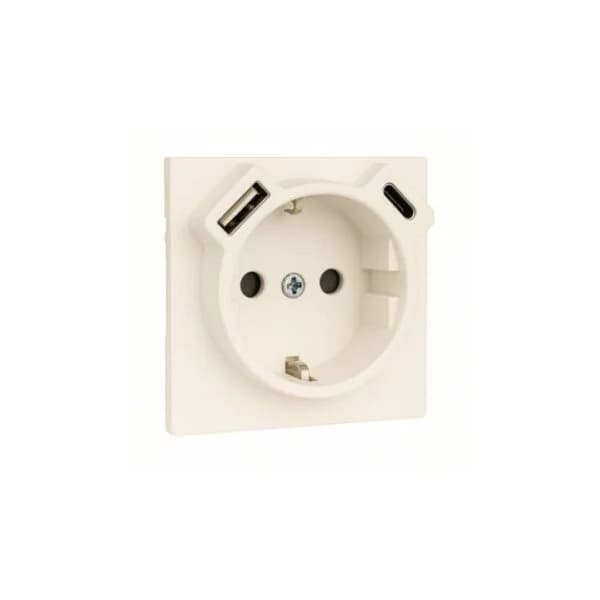 Centro para Tomada Schuko + USB Tipo A e Tipo C Marfim | EFAPEL