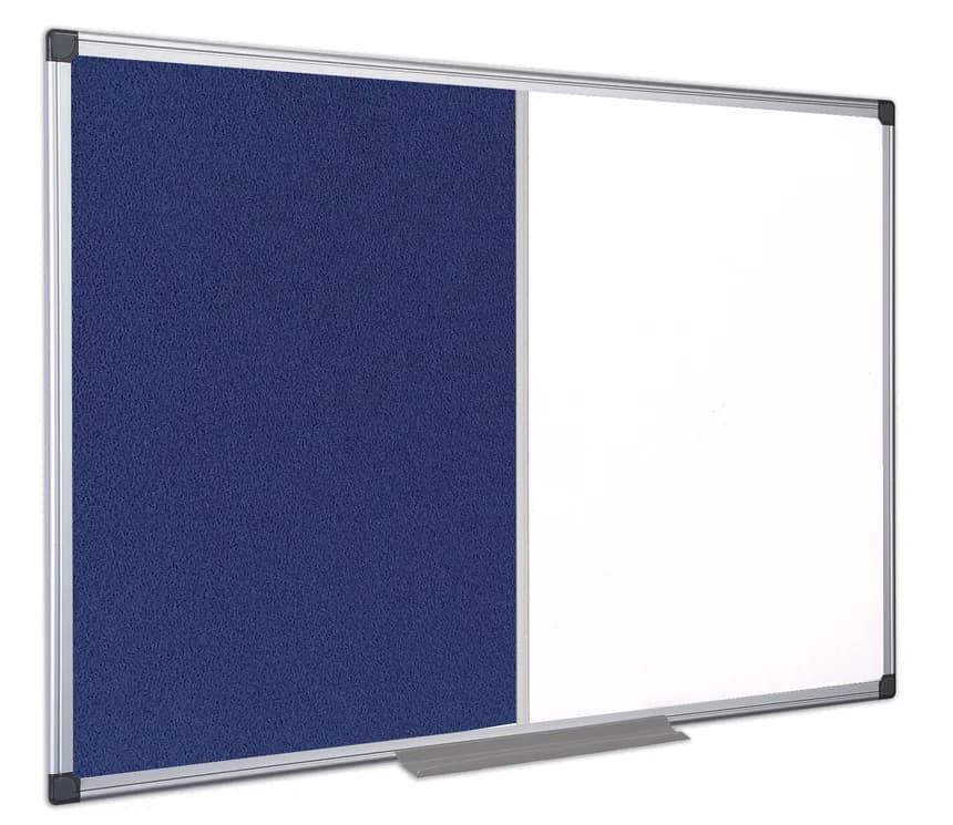 bi Office - Quadro Combinado 90x120cm Feltro Azul / Branco Magnético Moldura Alumínio Maya