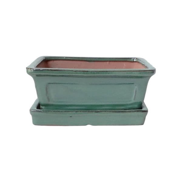 Luso Bonsai Vaso de Bonsai Rectangular + Prato 20*16,5*6,5 cm Verde - Yixing - 80894