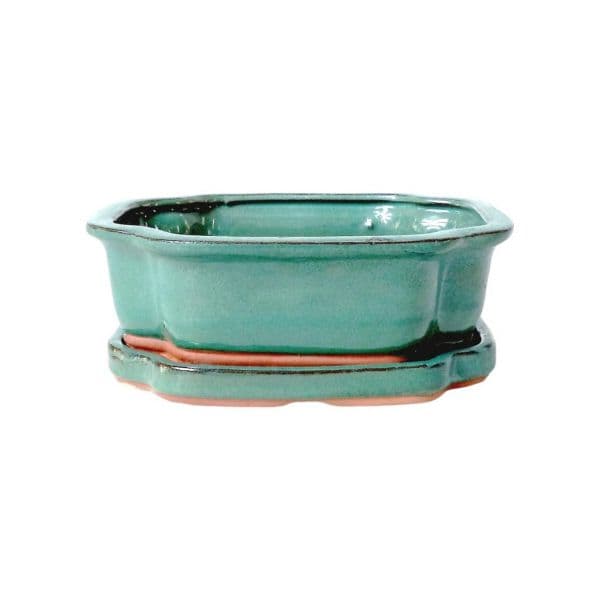 Luso Bonsai Vaso de Bonsai Oval + Prato 20*15*6,5 cm Verde - Yixing - 83554