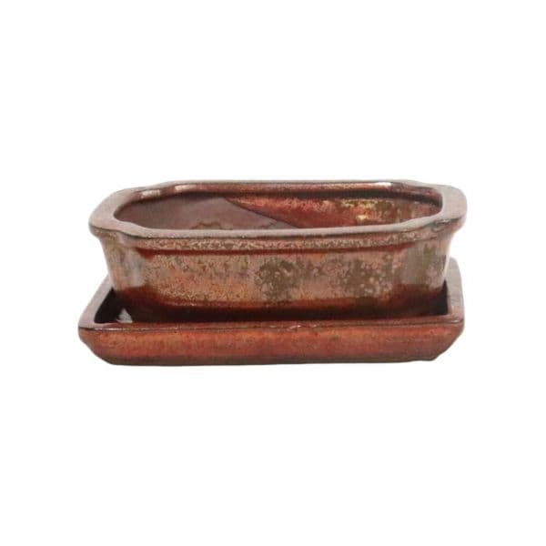 Luso Bonsai Vaso de Bonsai Rectangular + Prato 43*34*12 cm Castanho Oxido - Yixing - 89380