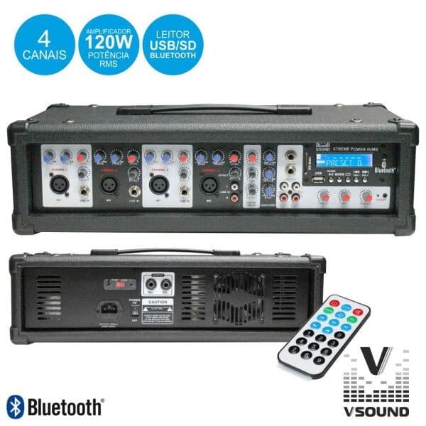 Vsound Amplificador Áudio Profissional 4 Canais 120w