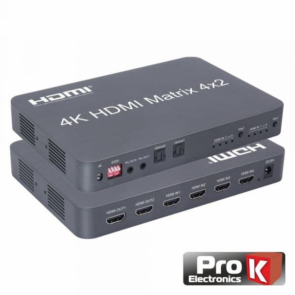 ProK Electronics Distribuidor Comutador Hdmi 4 Entradas 2 Saídas 4k Edid