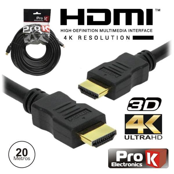 ProK Cabo Hdmi Dourado Macho / Macho 2.0 4k Preto 20m - CHDMI20U