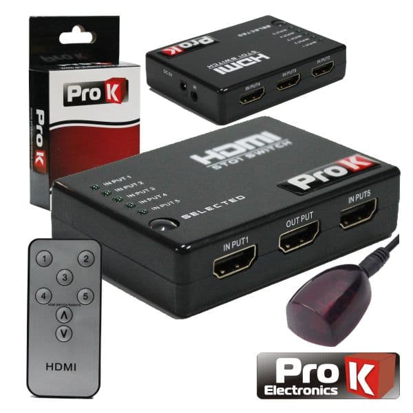 Prok Distribuidor Hdmi Amplificado 5 Entradas 1 Saída Ir - PK-HDMI5E1SIR