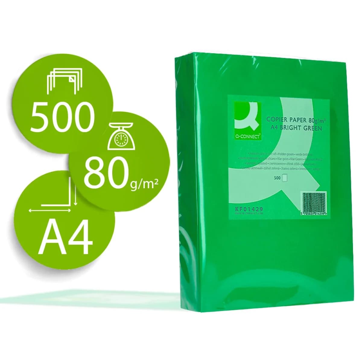 Papel de cor q-connect din a4 80 gr verde intenso embalagem de 500 folhas