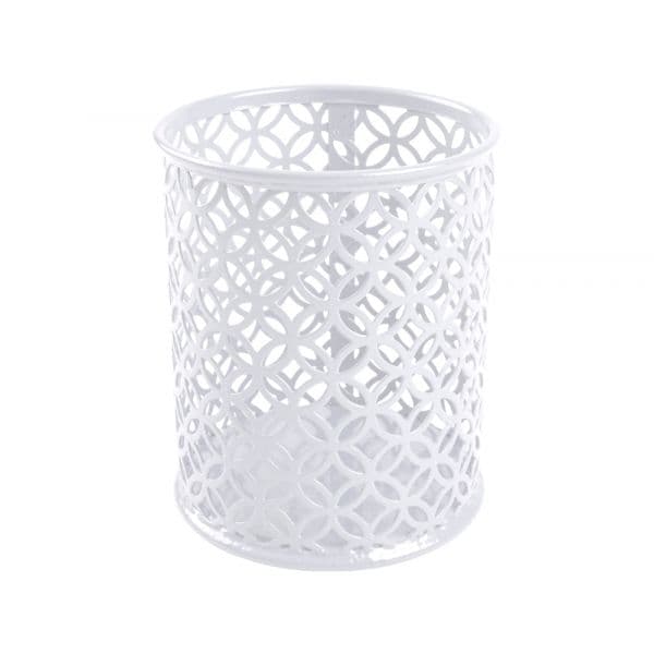 Q-Connect Porta-Lápis Metal Redondo Branco Desenho de Rede 80x100mm