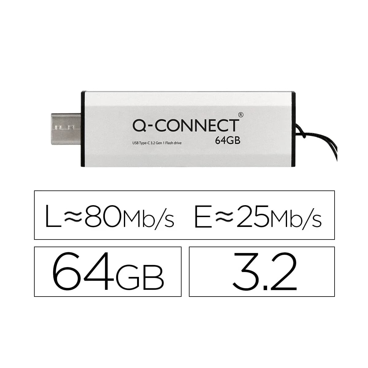Memoria usb q-connect flash drive 64 gb 3.2 tipo c