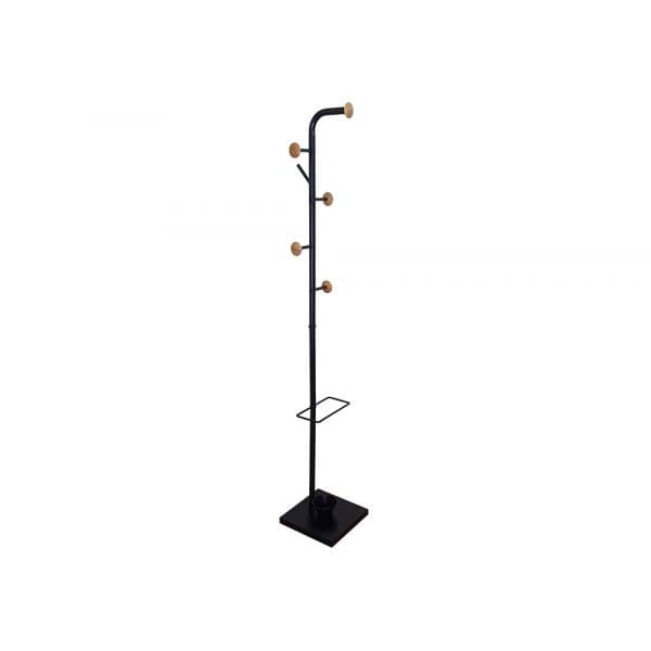 Q-Connect Cabide Metálico com Detalhes de Madeira 174x28.5 cm Preto