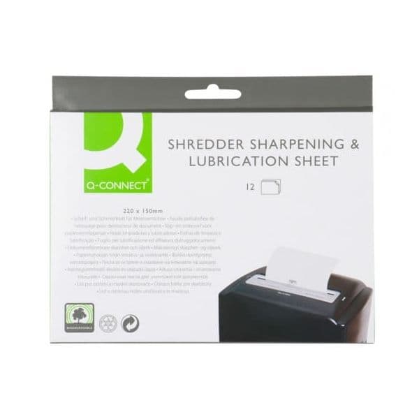 Q-Connect Folhas Lubrificantes e Afiadoras para Destruidora 220x150mm (Pack de 12)