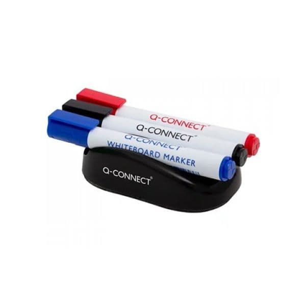 Q-Connect Apagador Magnético para Quadro Branco com 3 Marcadores (Preto, Vermelho e Azul) KF18634