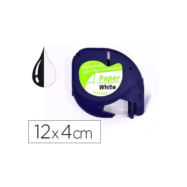 Fita 12mm X 4mt Preta-branca para Letratag Compativel