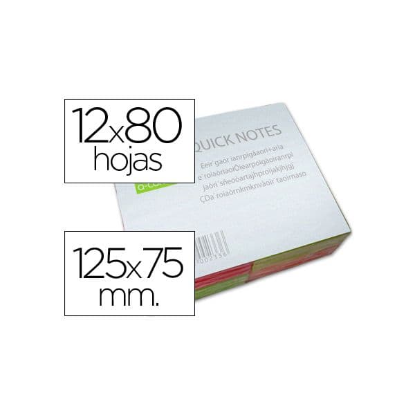 Q-Connect 12 un. Blocos Notas Adesivas 75x125mm 80 Fls Neon Colors - 28604