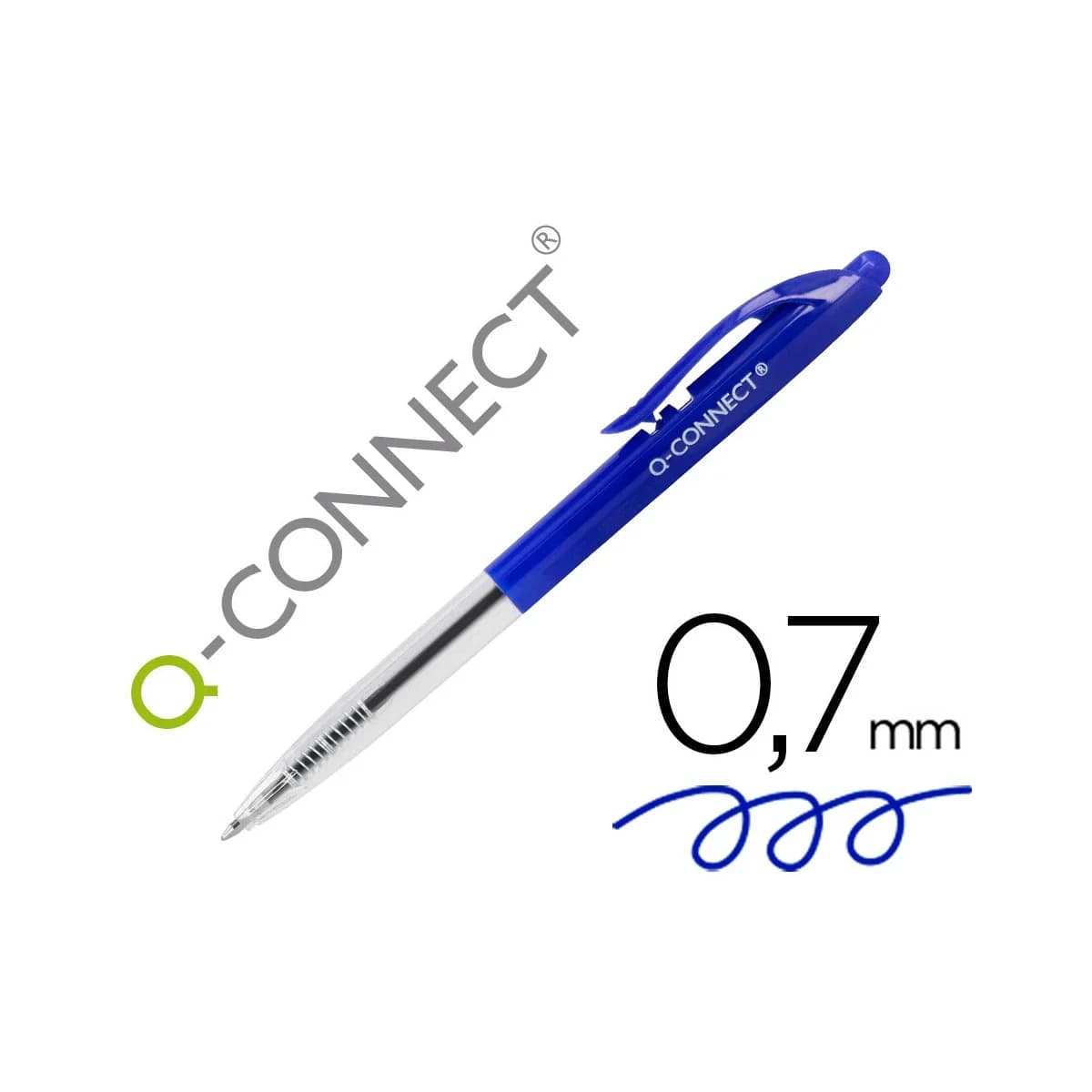 Esferografica q-connect retratil com clip desenho fino tinta oleo 0,7 mm cor azul – 20 unidades