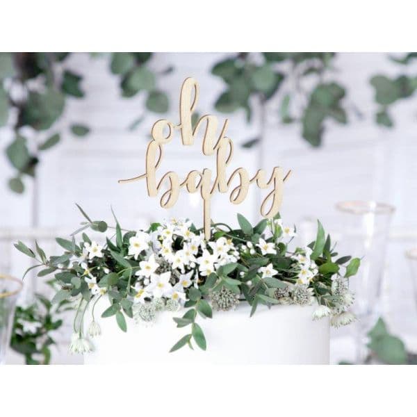 Partydeco Topo de Bolo em Madeira "Oh Baby - 3361076