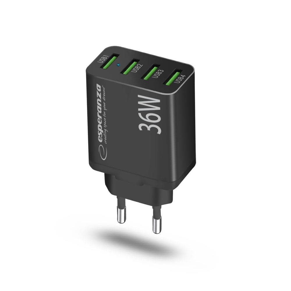 Esperanza Quick Fast Charger 36W 4x USB-A QC 3.0 18W Preto