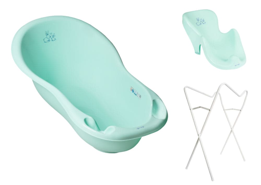 Banheira 86 cm com suporte, assento anti-derrapante e sistema de drenagem B.Active Little Bunnies Green