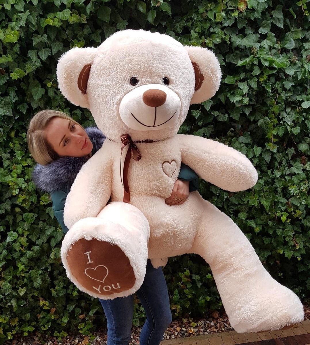 Urso de peluche XL 160 cm creme com bordado I Love You