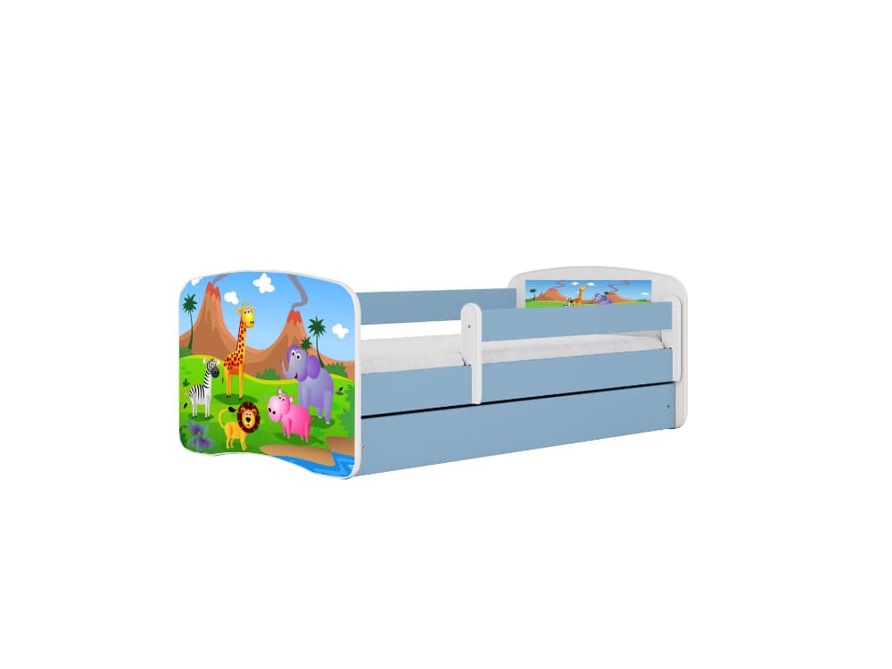 Cama 180 x 80 cm Kocot Kids com gaveta e colchão BabyDreams Safari Blue