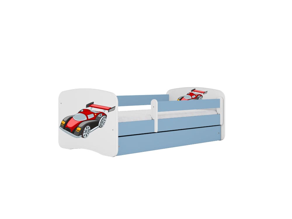Cama 160 x80 cm Kocot Kids com gaveta e colchão BabyDreams Racing Car Blue