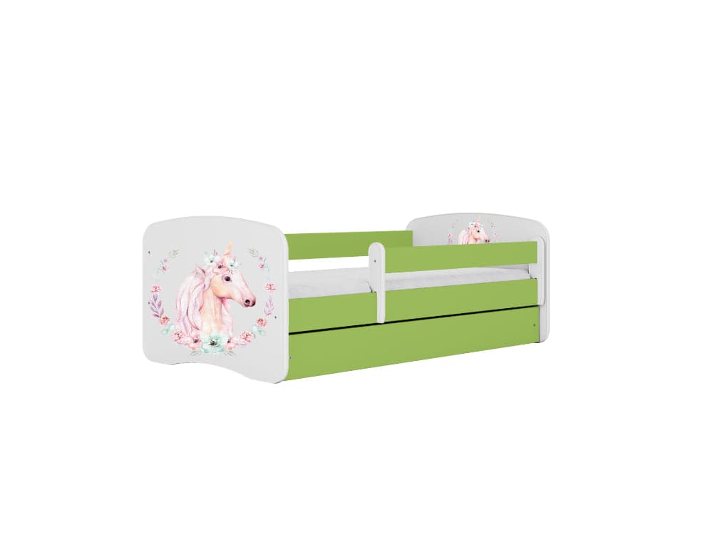 Cama 160 x80 cm Kocot Kids com gaveta e colchão BabyDreams Horse Green