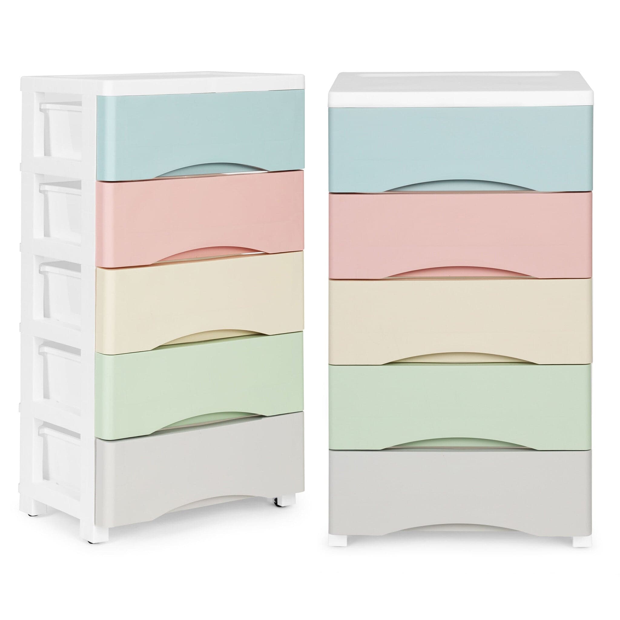 Gaveteiro com rodas 5 gavetas 75x27x39 cm cores pastel