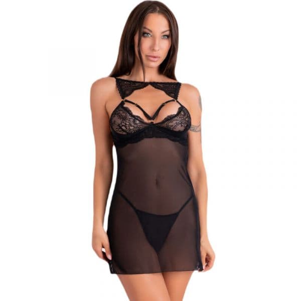 Livco Corsetti Fashion Krolina Lc 90734 Chemise + Tanga Preta S/M S/m (D-241229)