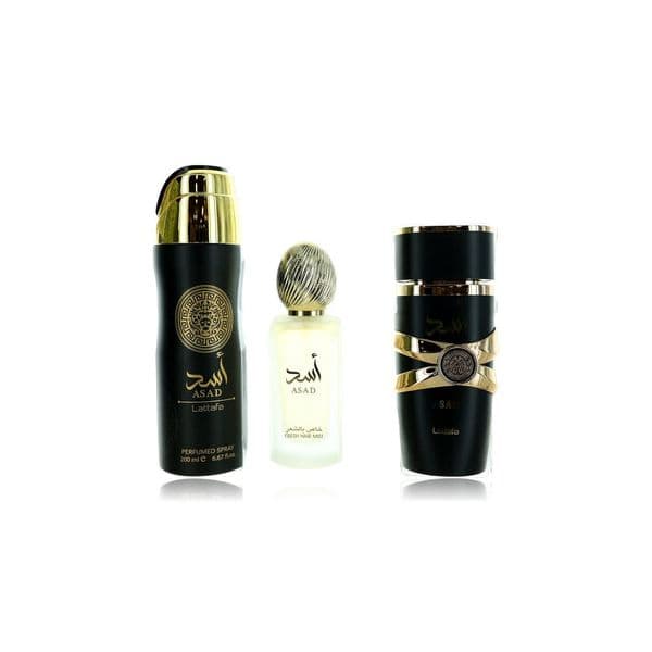Lattafa Maahir Eau de Parfum 100ml + Desodorizante 200ml + RoomAir Freshener 300ml Coffret