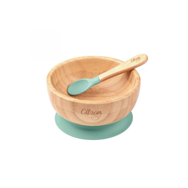 Citron Taça de Bambú com Ventosa e Colher Verde