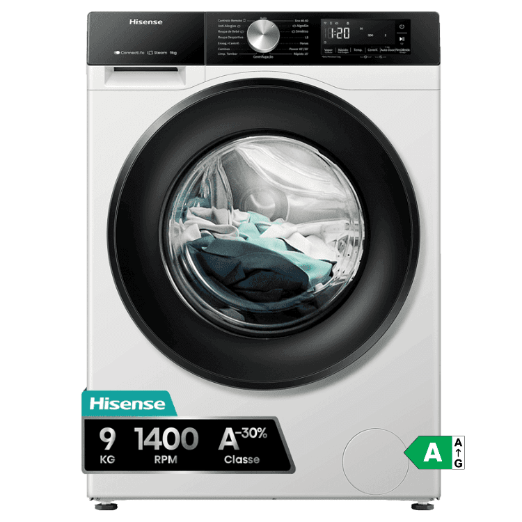 Máquina de Lavar Roupa HISENSE WF3S9045BW3 | 9kg, 1400 rpm, Classe A