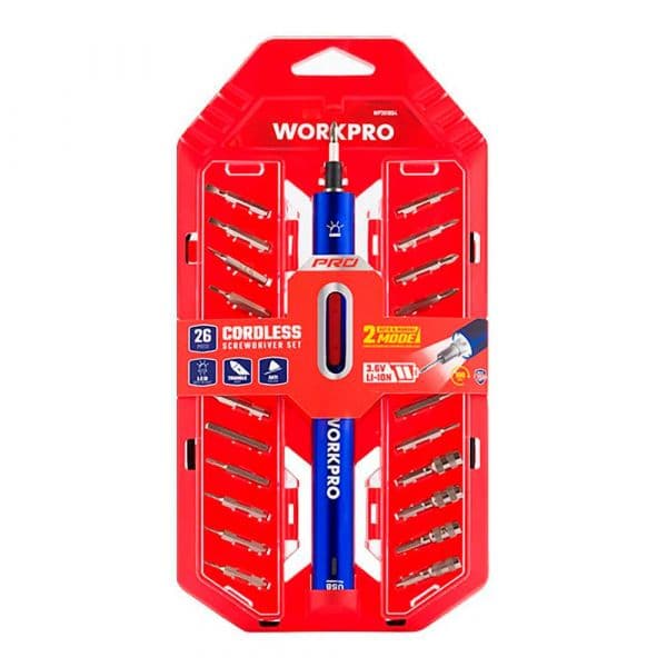 WorckPro Kit Chave de Fendas de Precisão Recarregável USB 3,6V Li-ion, 26 Peças
