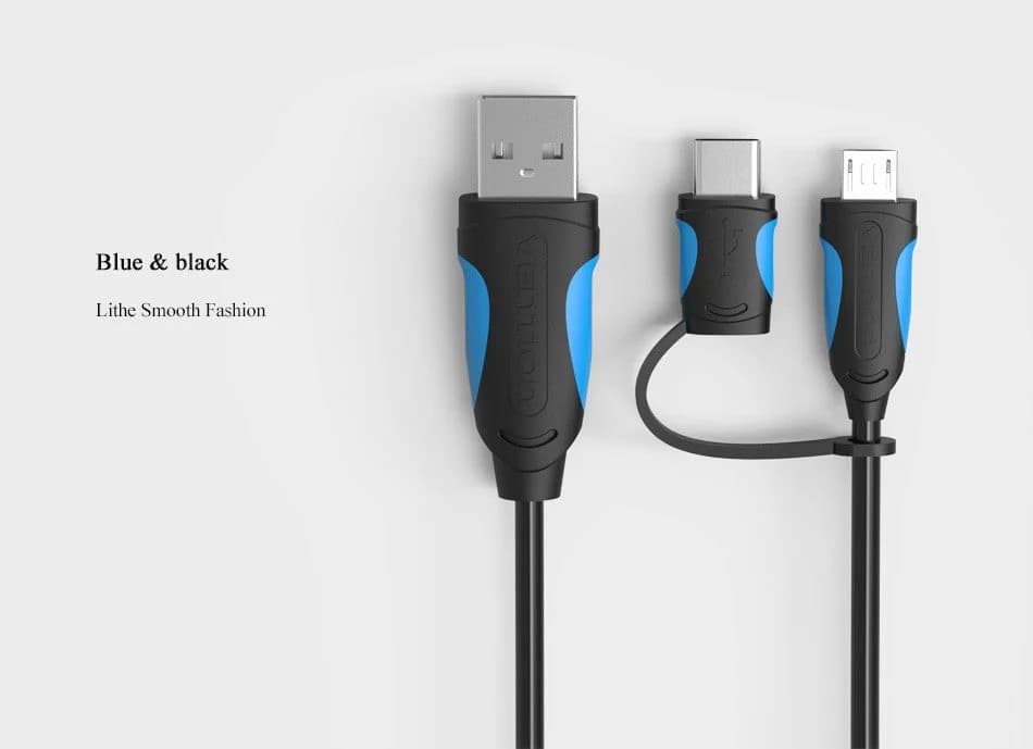 Cabo Vention de Dados Micro USB / USB-C para USB 2 em 1 (2m)