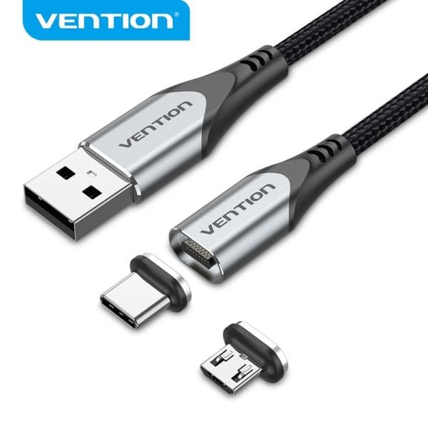 Vention CQMHD Cabo Magnético USB-A 2.0 para Micro-B e USB-C 480 Mb/s 50cm Gray
