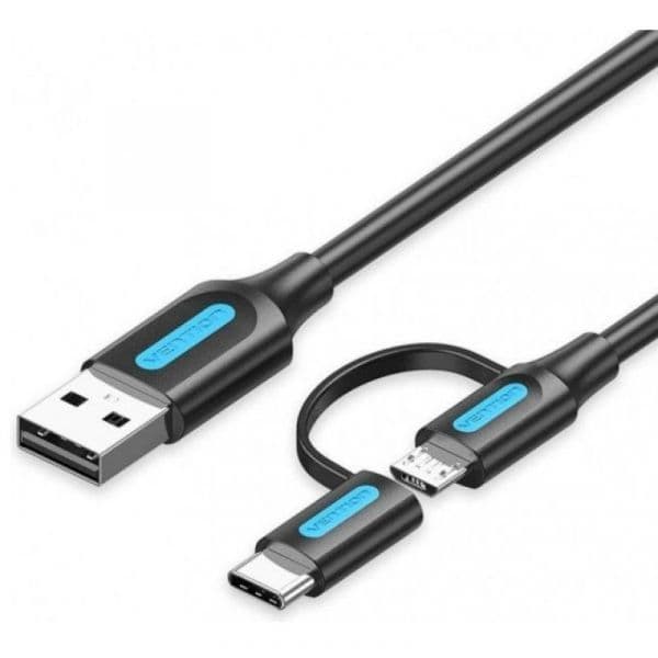 vention Cabo USB-C/Micro USB para USB 2.0 Macho/Macho 3A 50cm Preto