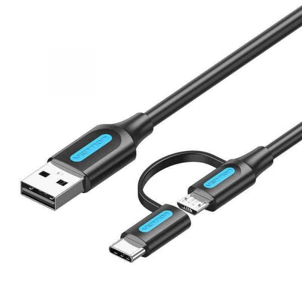 Vention Cabo Usb 2in1 Usb 2.0 para Usb-C/Micro-B Usb CQDBF 1m Preto