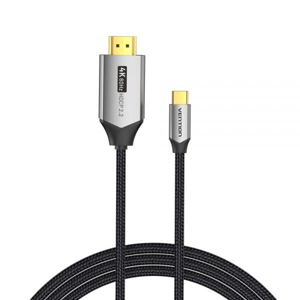 Vention Cabo Conversor USB-C Macho - HDMI 2.0 Macho 4K 1.5m Algodão Trançado Alumínio Preto CRBBG