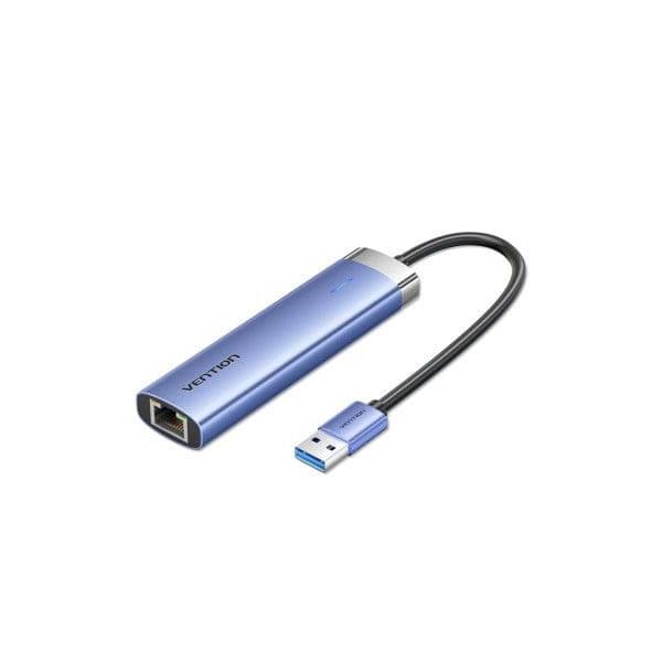 Vention TGFSB Hub USB 3.0 5 em 1 3xUSB 1xRJ45 1xUSB Tipo-C PD 5 Gbps Gigabit Ethernet Black Blue