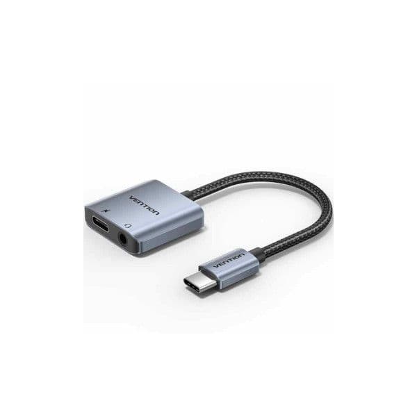 Vention BIGHA Adaptador Áudio USB Tipo C Macho 3.5mm Fêmea e USB Tipo C PD Fêmea Cinza