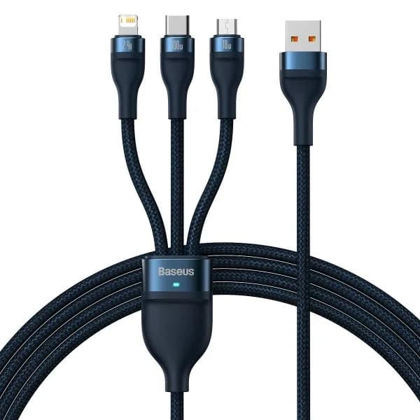 Baseus Cabo de Dados Série Flash de Carregamento Rápido um para Três usb para M+l+c 100W 1,2M Azul