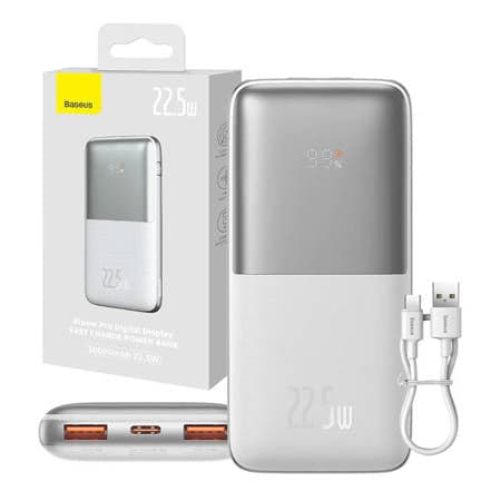Baseus Bipow Pro powerbank 10000mAh 22.5W + cabo USB 3A 0.3m branco (PPBD040002)