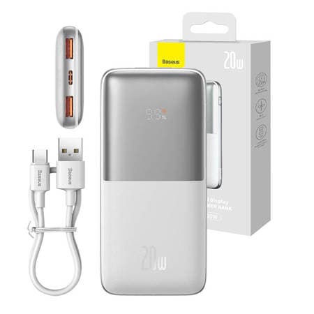 Baseus Bipow Pro powerbank 10000mAh 20W + cabo USB 3A 0.3m branco (PPBD040102)